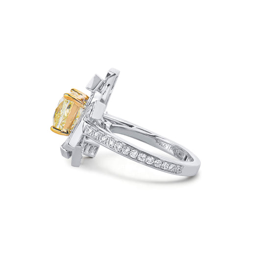 Natural Fancy Yellow Diamond Ring, 18K White Gold, Cushion Shape, 4.93 Ct. TW