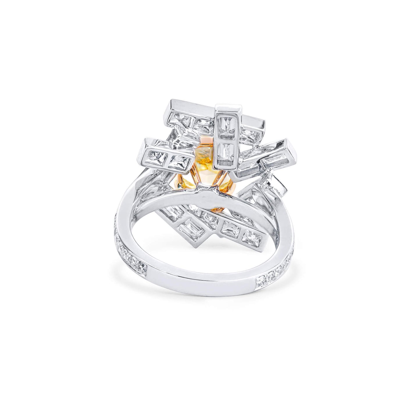 Natural Fancy Yellow Diamond Ring, 18K White Gold, Cushion Shape, 4.93 Ct. TW