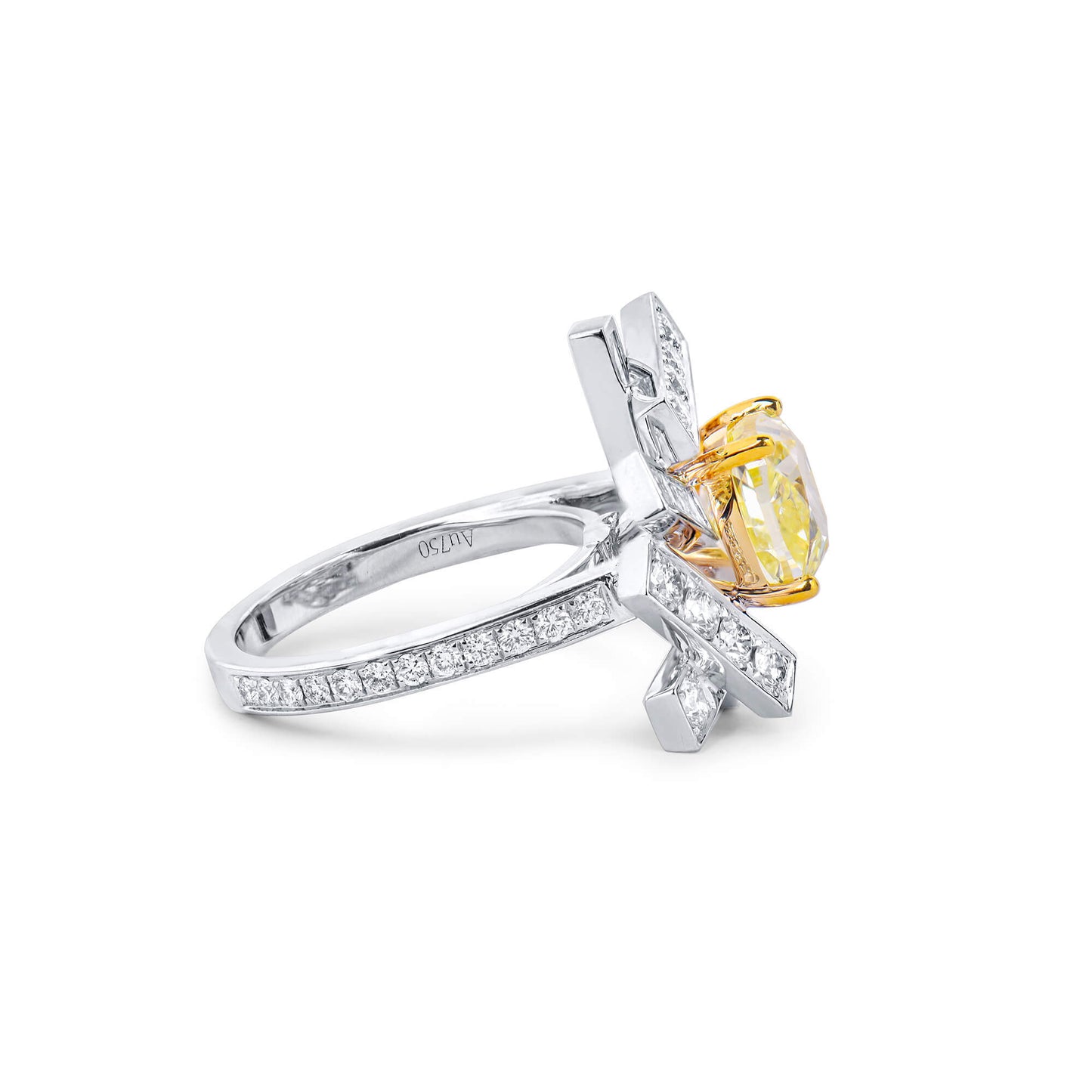 Natural Fancy Yellow Diamond Ring, 18K White Gold, Cushion Shape, 4.93 Ct. TW