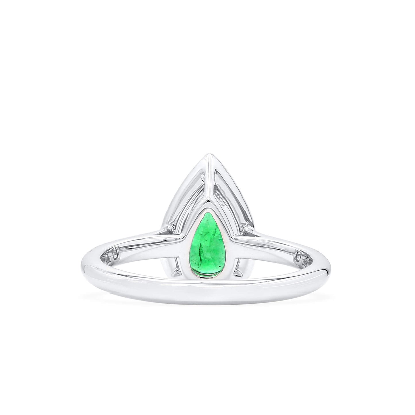 Natural Green Colombian Emerald Halo Ring, 18K White Gold, Pear Shape, 1.11 Ct. TW