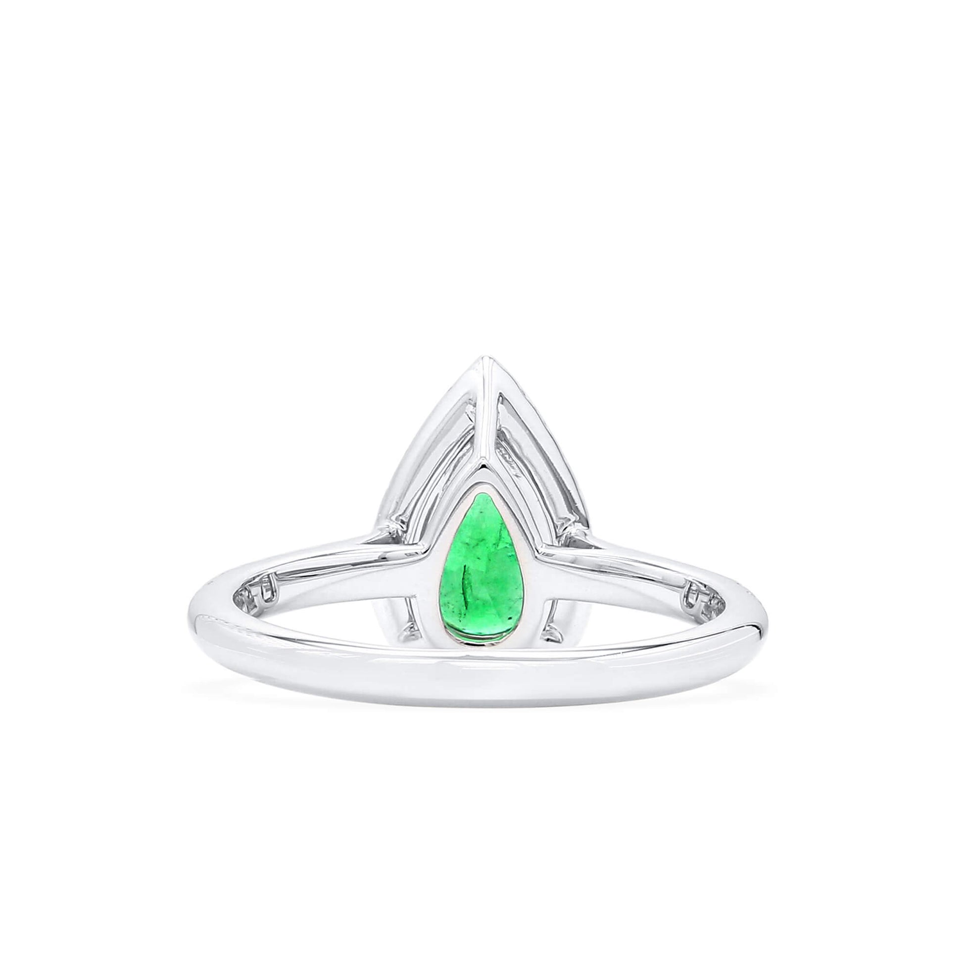 Natural Green Colombian Emerald Halo Ring, 18K White Gold, Pear Shape, 1.11 Ct. TW