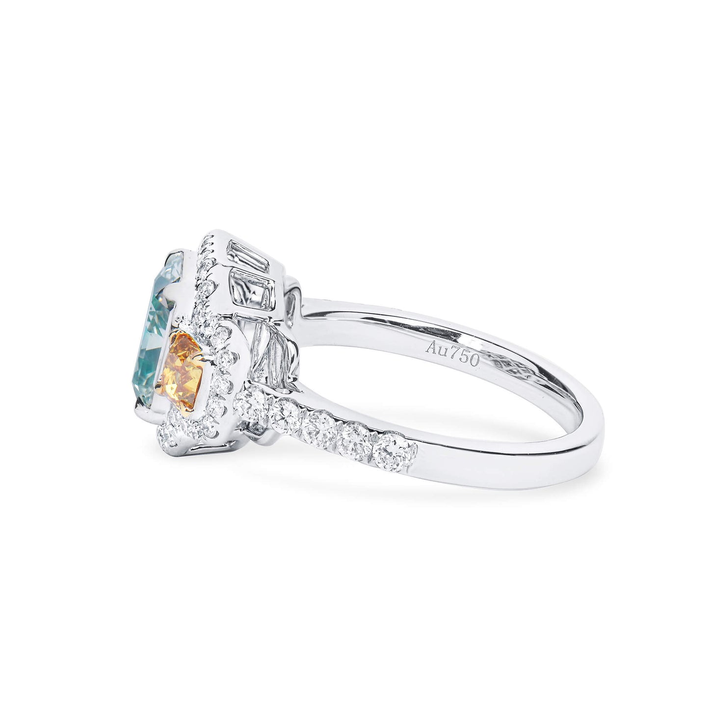 Natural Green and Yellow Diamond Ring, 18K White Gold, Radiant Shape, 2.98 Ct. TW