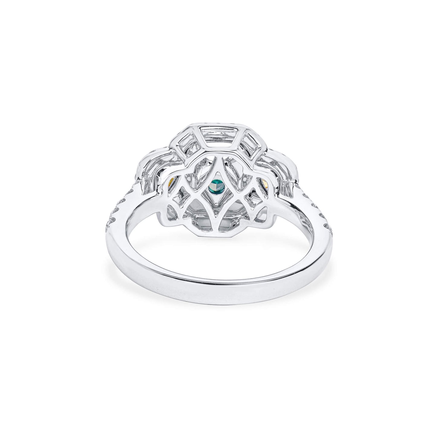 Natural Green and Yellow Diamond Ring, 18K White Gold, Radiant Shape, 2.98 Ct. TW