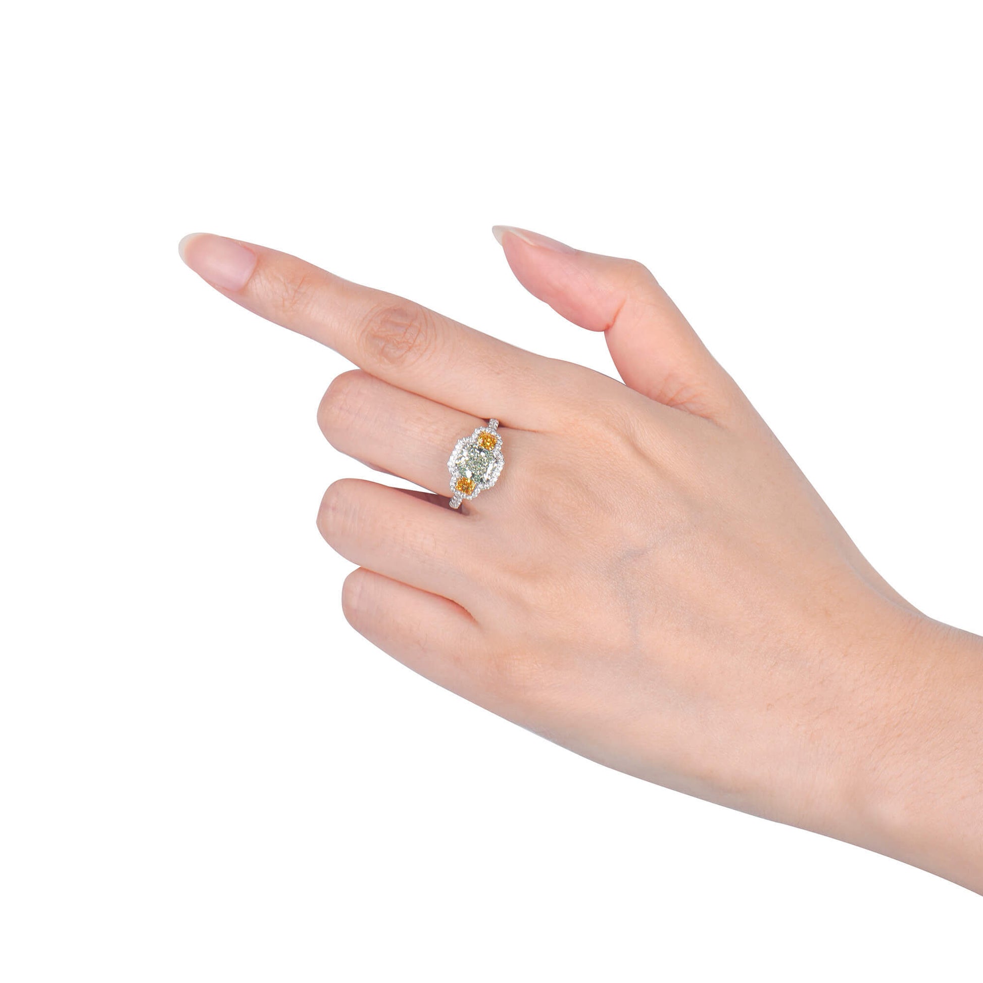 Natural Green and Yellow Diamond Ring, 18K White Gold, Radiant Shape, 2.98 Ct. TW