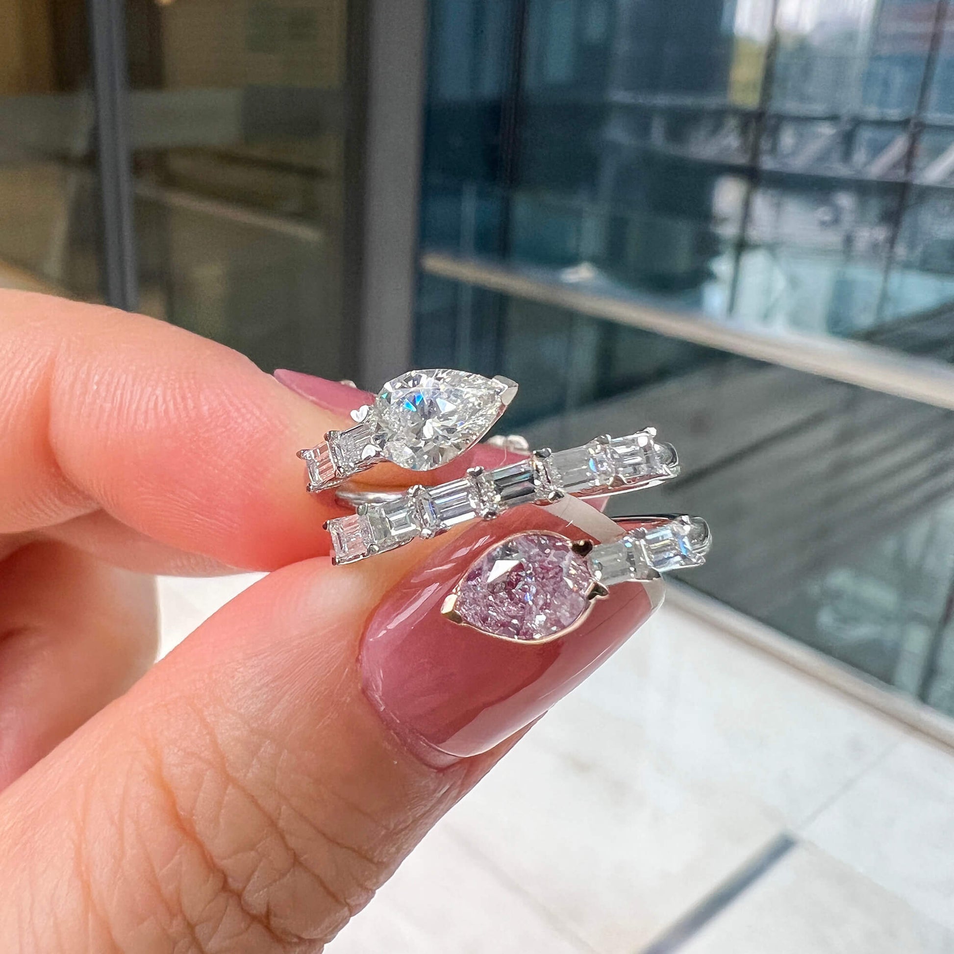 Natural Light Pink Diamond Ring, 18K White & Rose Gold, Pear Shape, 1.42 Ct. TW