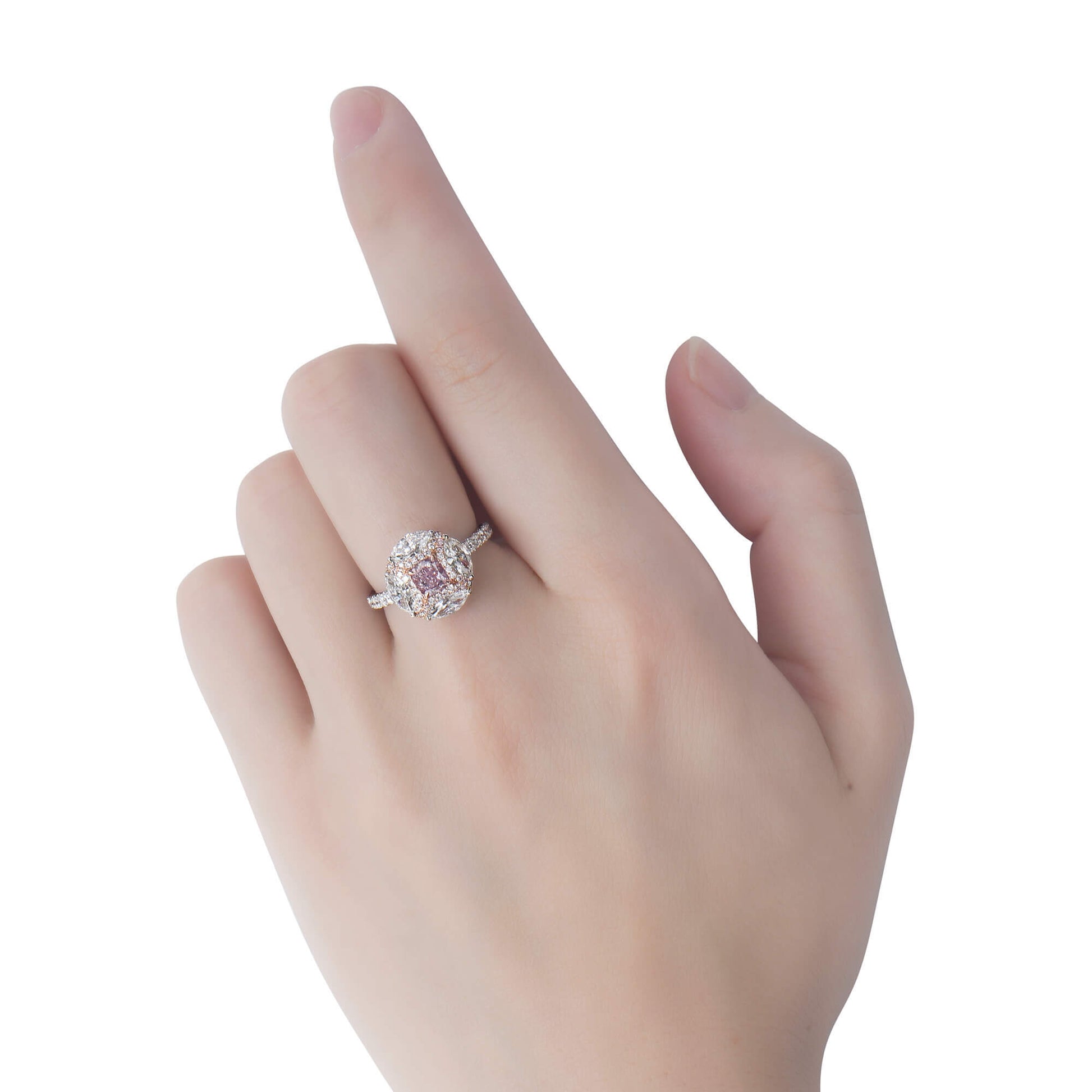 Natural Light Pink Diamond Ring, 18K White & Rose Gold, Cushion Shape, 2.38 Ct. TW