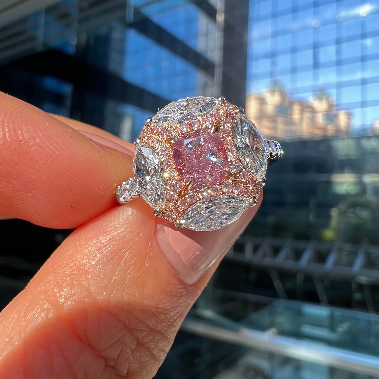 Natural Light Pink Diamond Ring, 18K White & Rose Gold, Cushion Shape, 2.38 Ct. TW