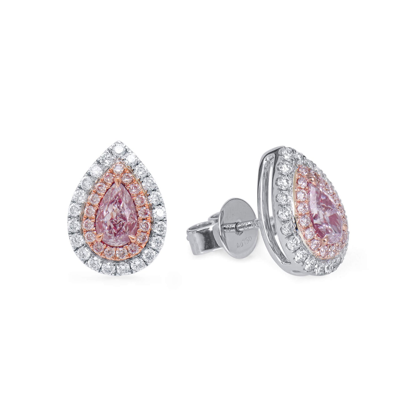 Natural Light Pink Diamond Cluster Earrings, 18K White & Rose Gold, Pear Shape, 1.01 Ct. TW