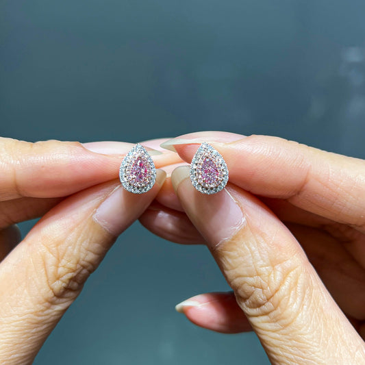 Natural Light Pink Diamond Cluster Earrings, 18K White & Rose Gold, Pear Shape, 1.01 Ct. TW