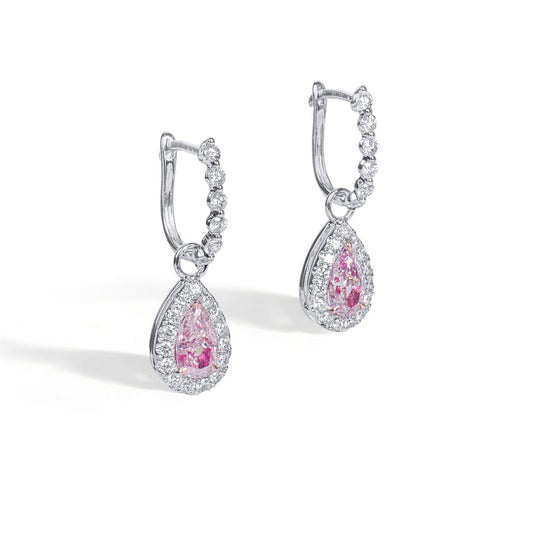 Natural Light Pink Diamond Drop Earrings, 18K White & Rose Gold, Pear Shape, 1.60 Ct. TW