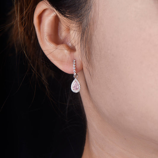 Natural Light Pink Diamond Drop Earrings, 18K White & Rose Gold, Pear Shape, 1.60 Ct. TW