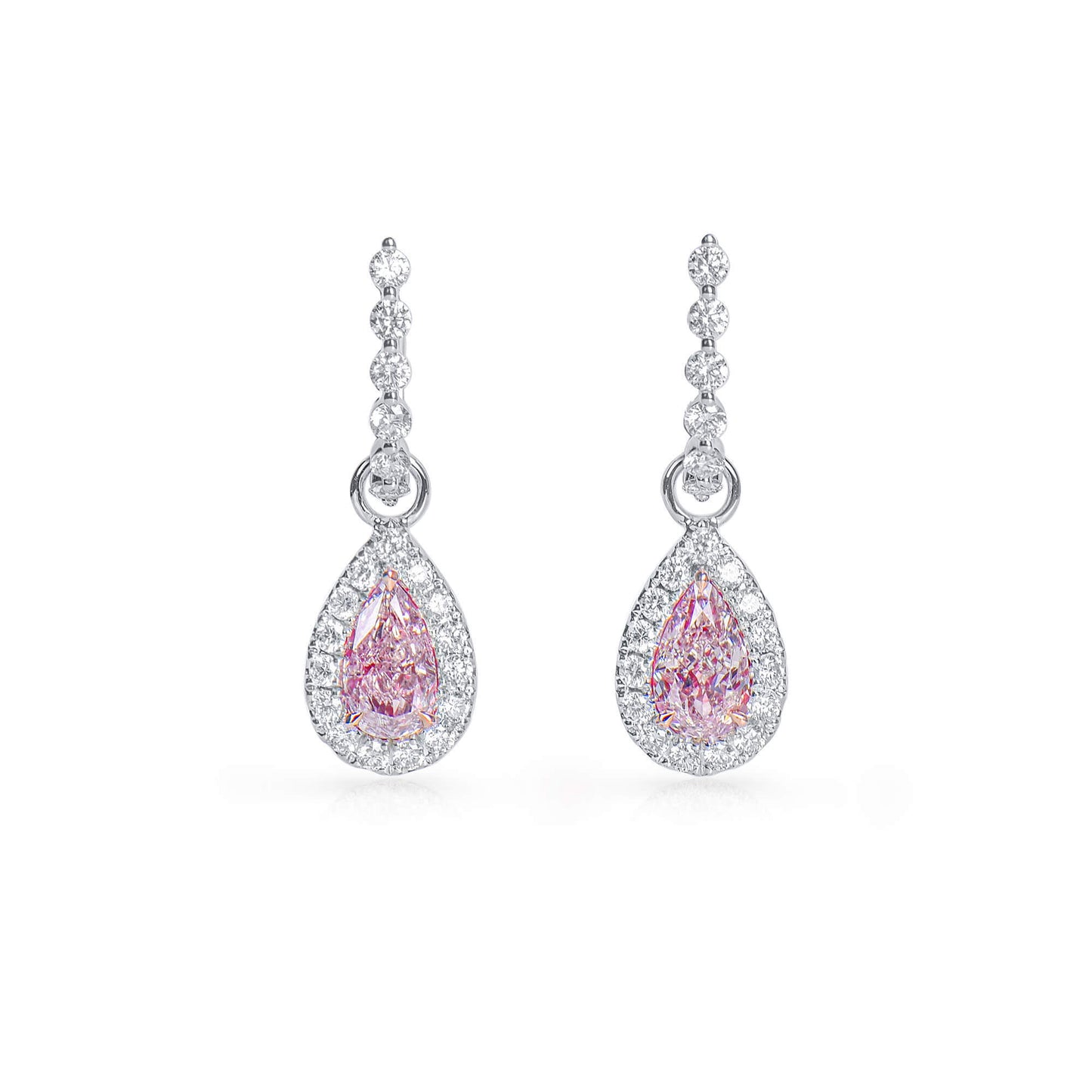 Natural Light Pink Diamond Drop Earrings, 18K White & Rose Gold, Pear Shape, 1.60 Ct. TW