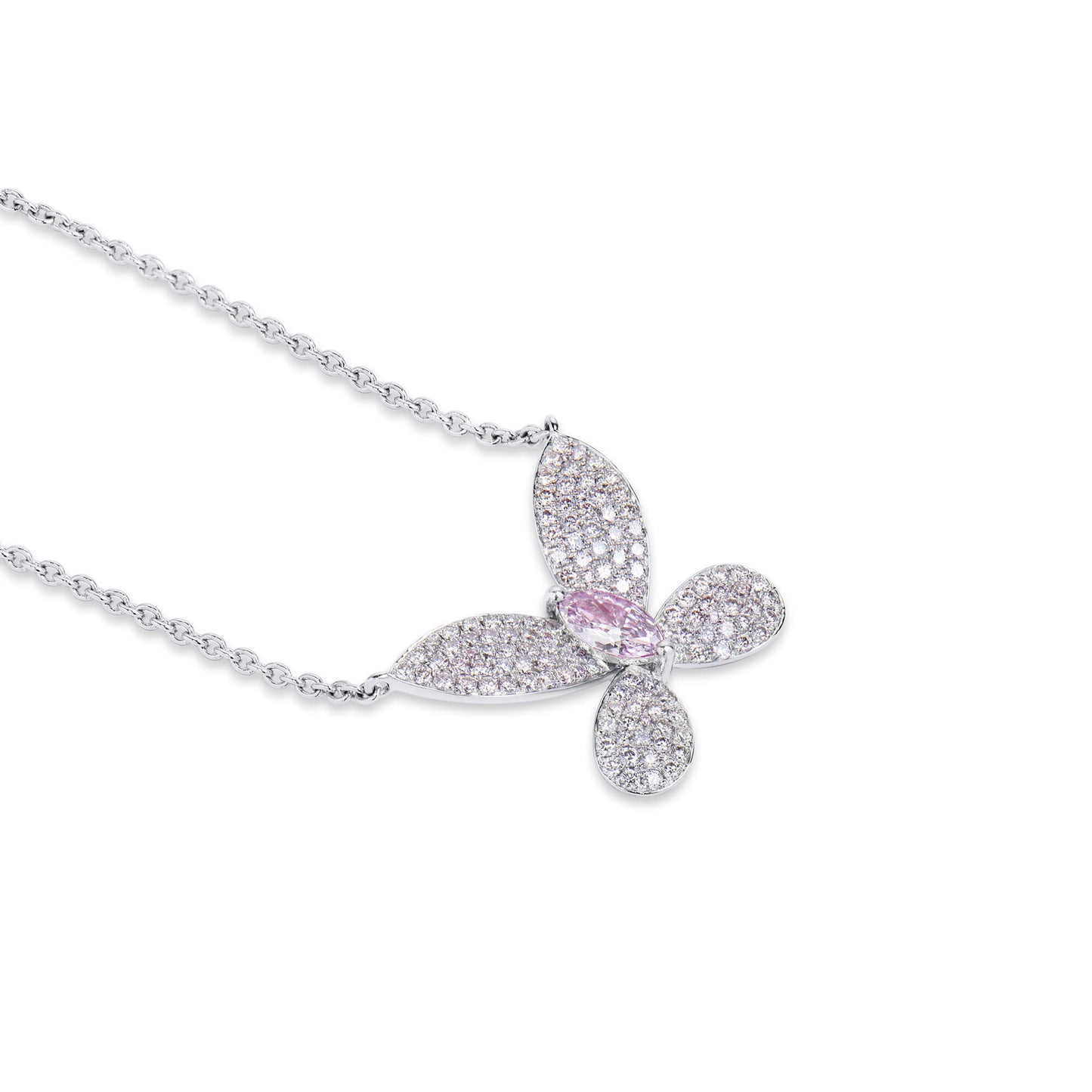 Natural Light Pink Diamond Butterfly Pendant, 18K White Gold, Marquise Shape, 0.77 Ct. TW