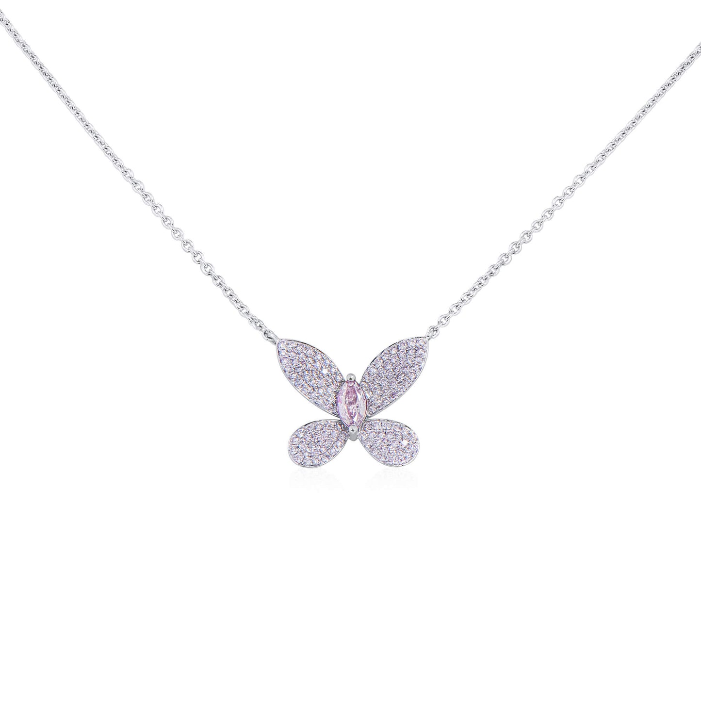 Natural Light Pink Diamond Butterfly Pendant, 18K White Gold, Marquise Shape, 0.77 Ct. TW