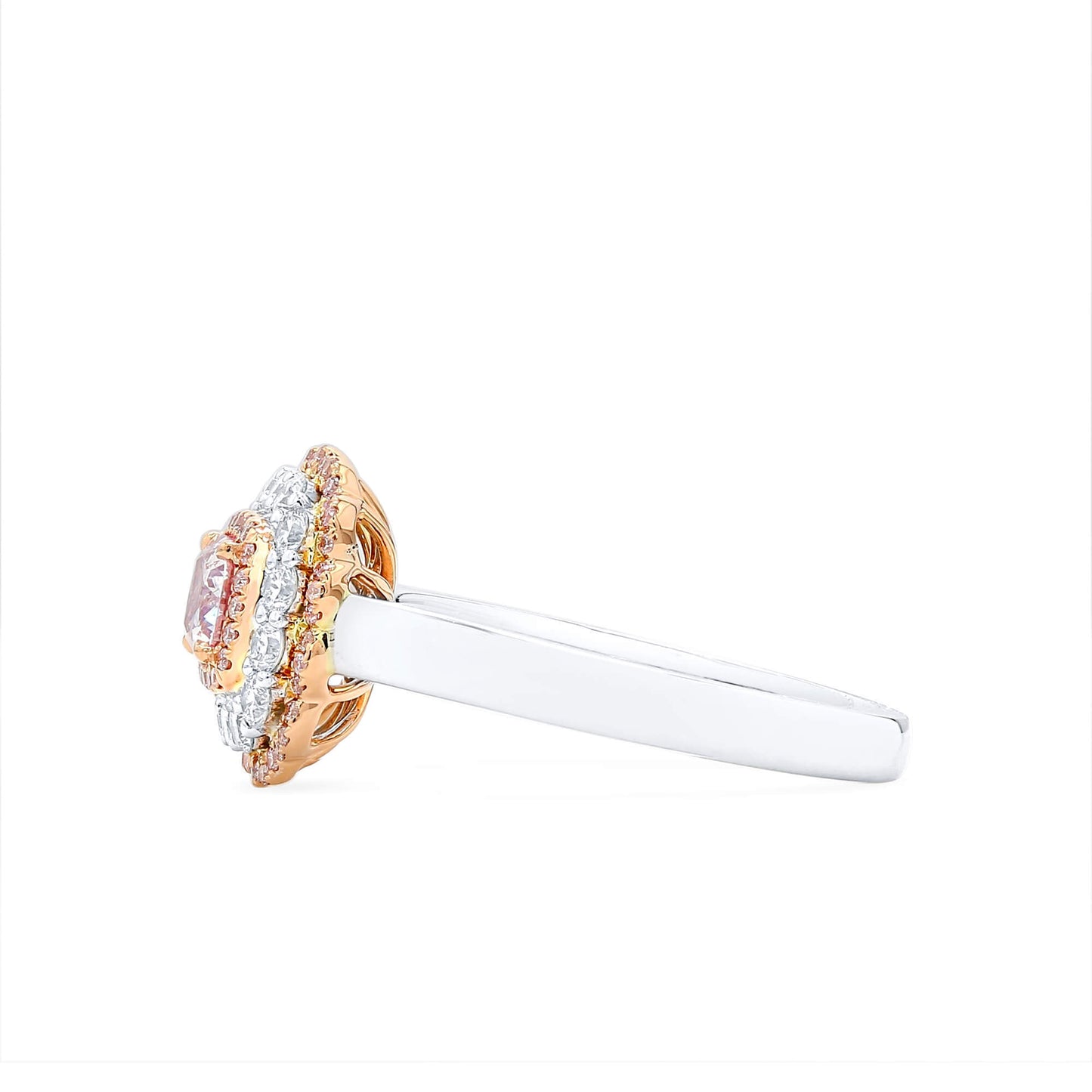 Natural Light Pink Diamond Halo Ring, 18K White & Rose Gold, Cushion Shape, 0.97 Ct. TW