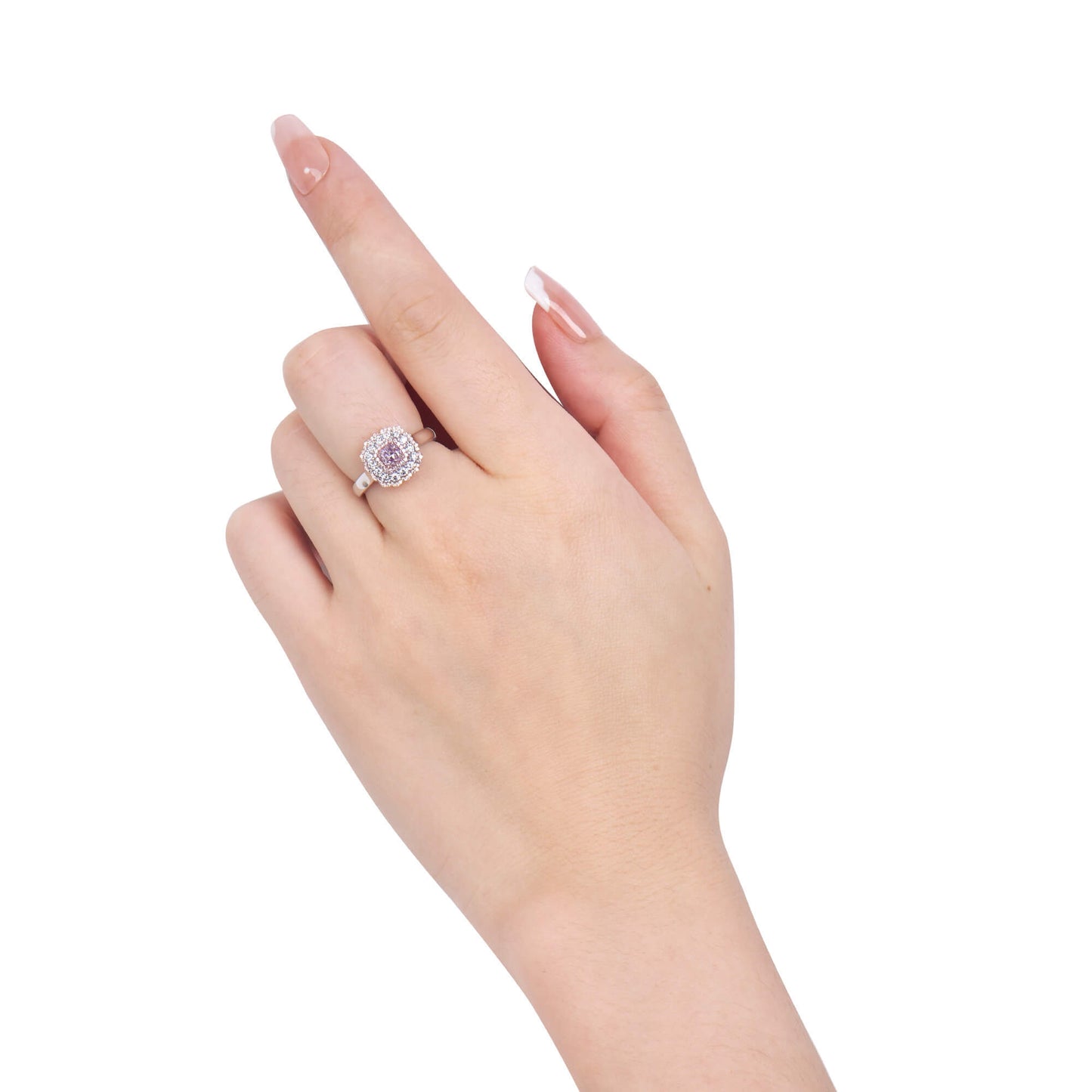 Natural Light Pink Diamond Halo Ring, 18K White & Rose Gold, Cushion Shape, 0.97 Ct. TW