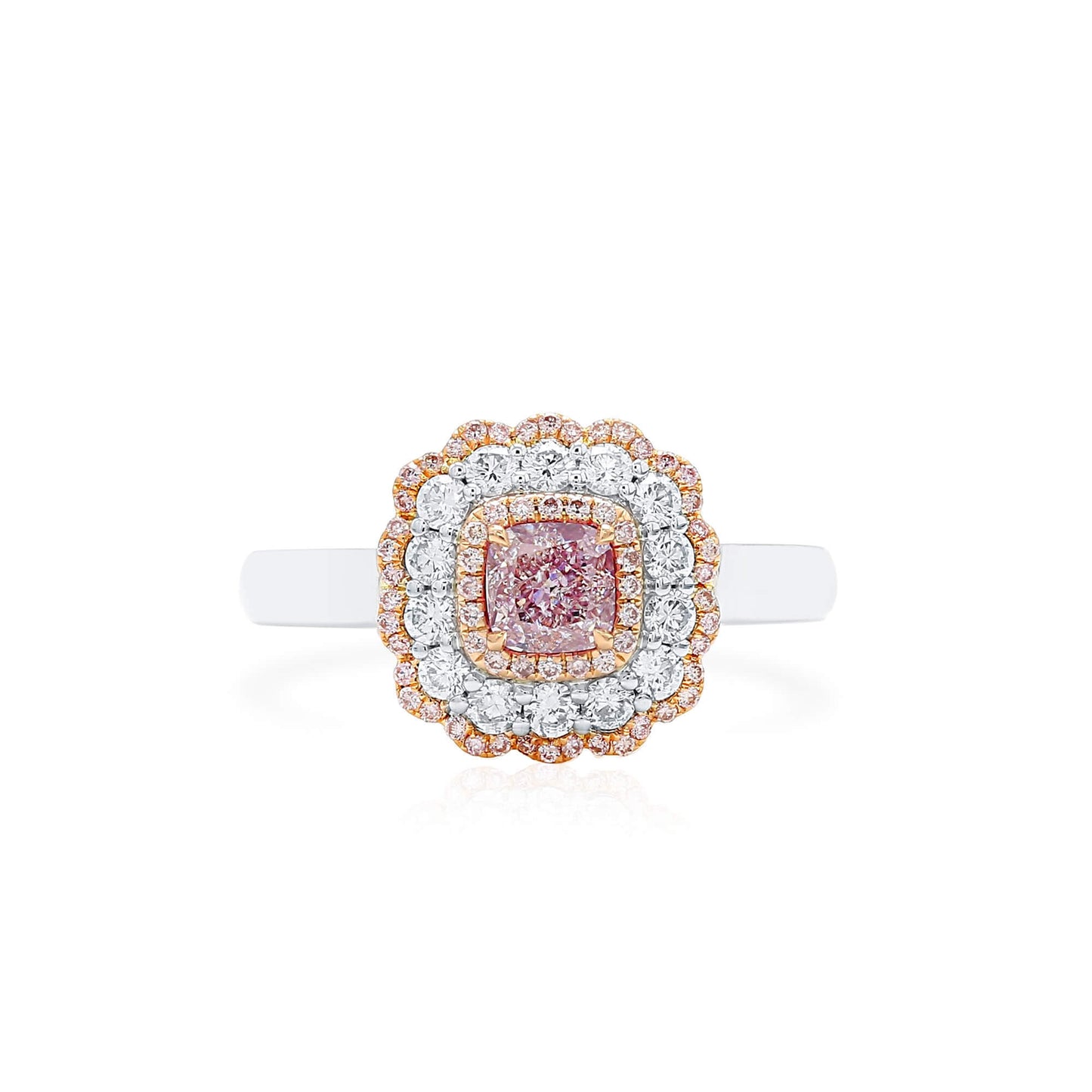 Natural Light Pink Diamond Halo Ring, 18K White & Rose Gold, Cushion Shape, 0.97 Ct. TW