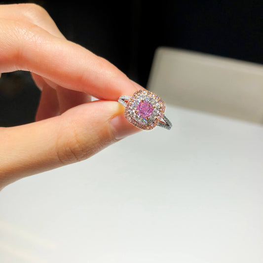 淡粉 钻石戒指，总重1.07 克拉，枕形，GIA认证