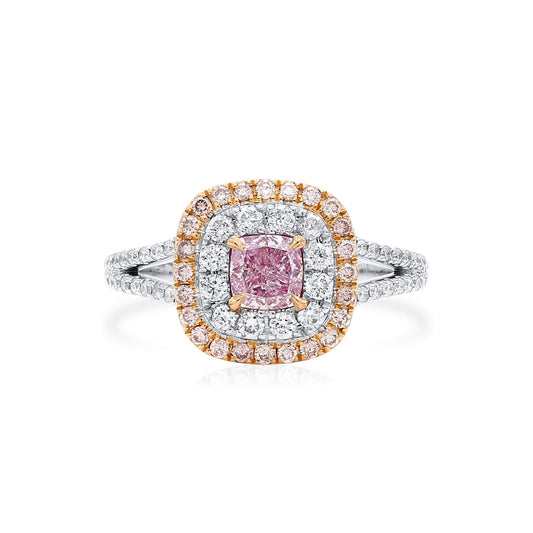 淡粉 钻石戒指，总重1.07 克拉，枕形，GIA认证