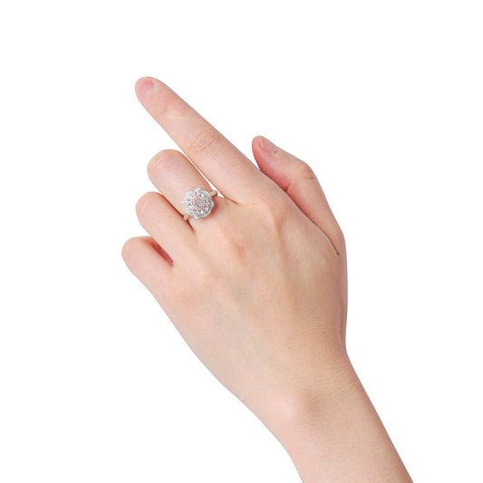 淡粉色 钻石戒指，总重1.33克拉，枕形，GIA认证