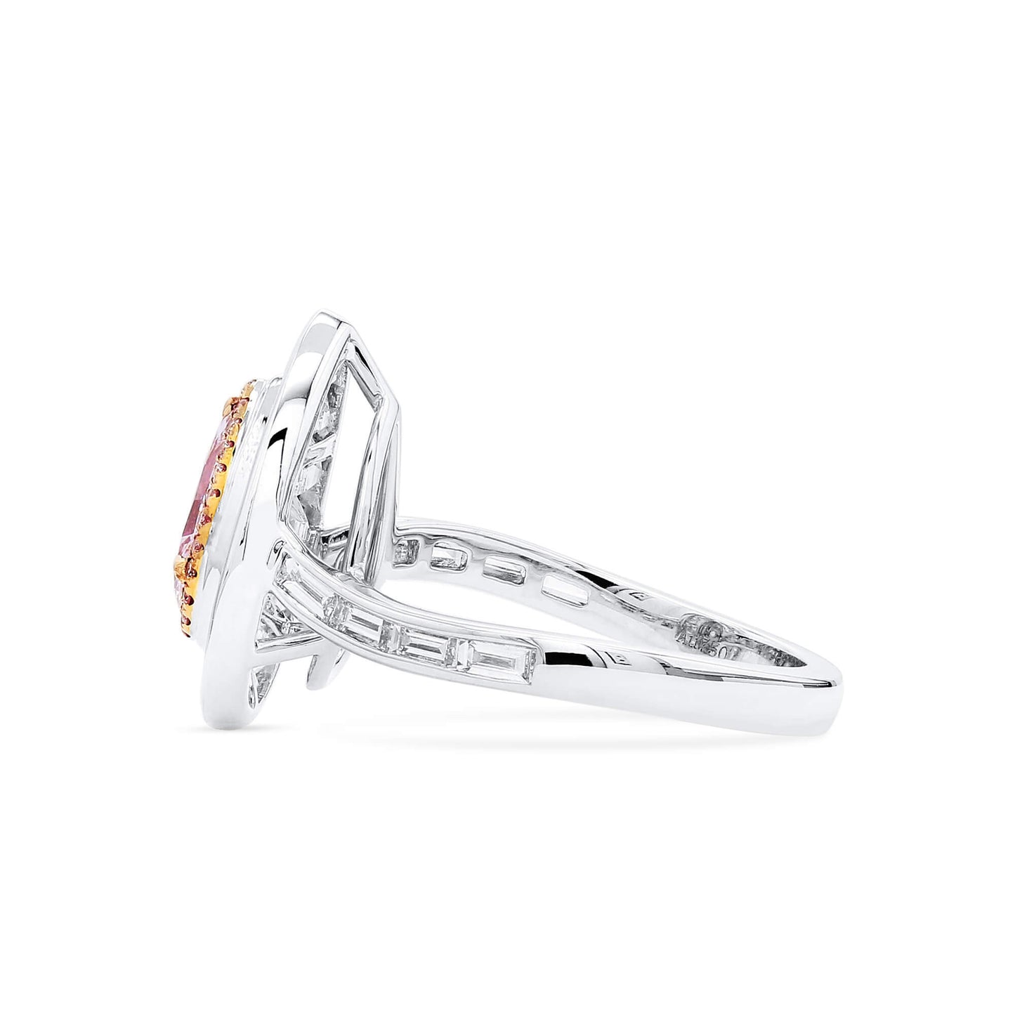 Natural Light Pink Diamond Halo Ring, 18K White Gold, Pear Shape, 1.92 Ct. TW