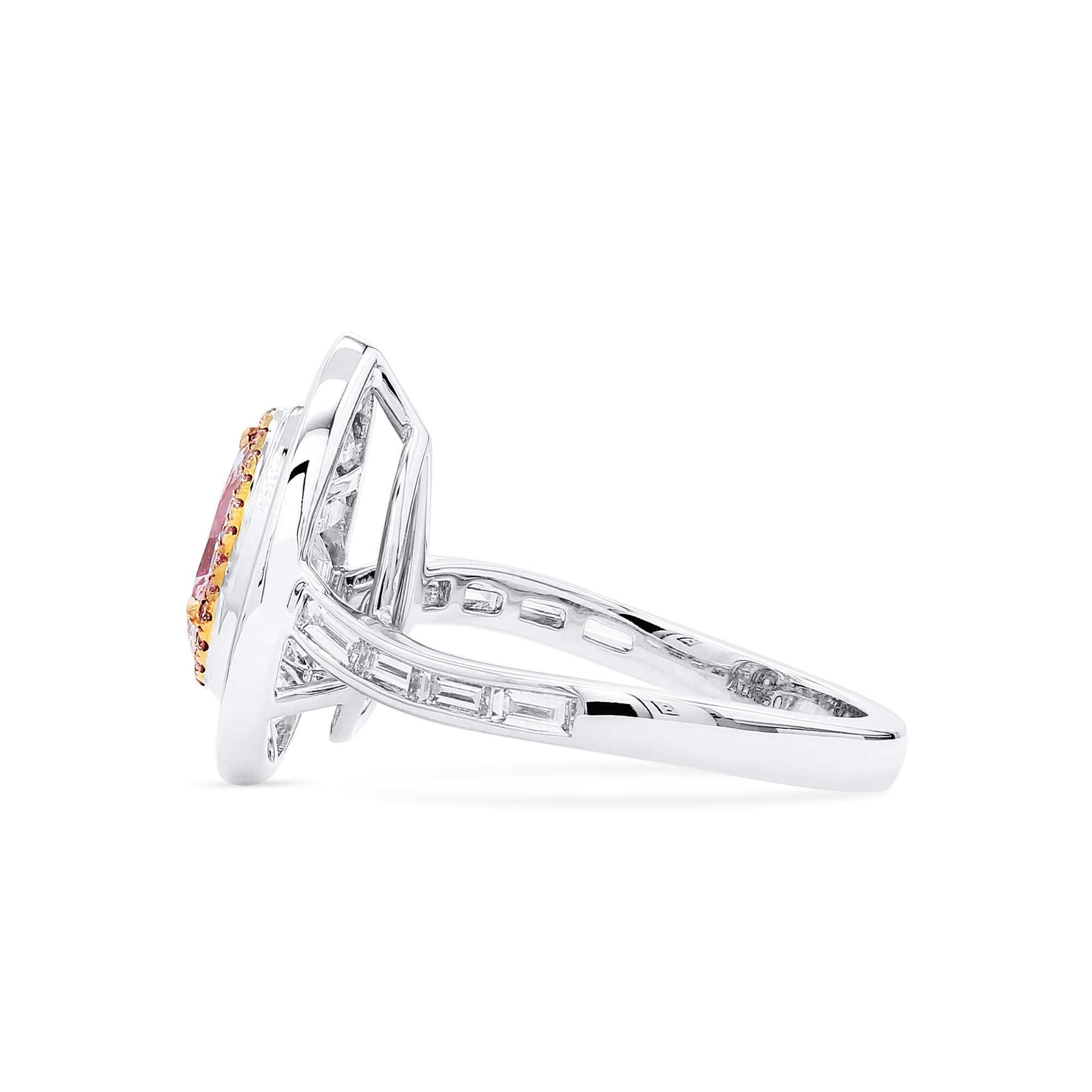 Natural Light Pink Diamond Halo Ring, 18K White Gold, Pear Shape, 1.92 Ct. TW