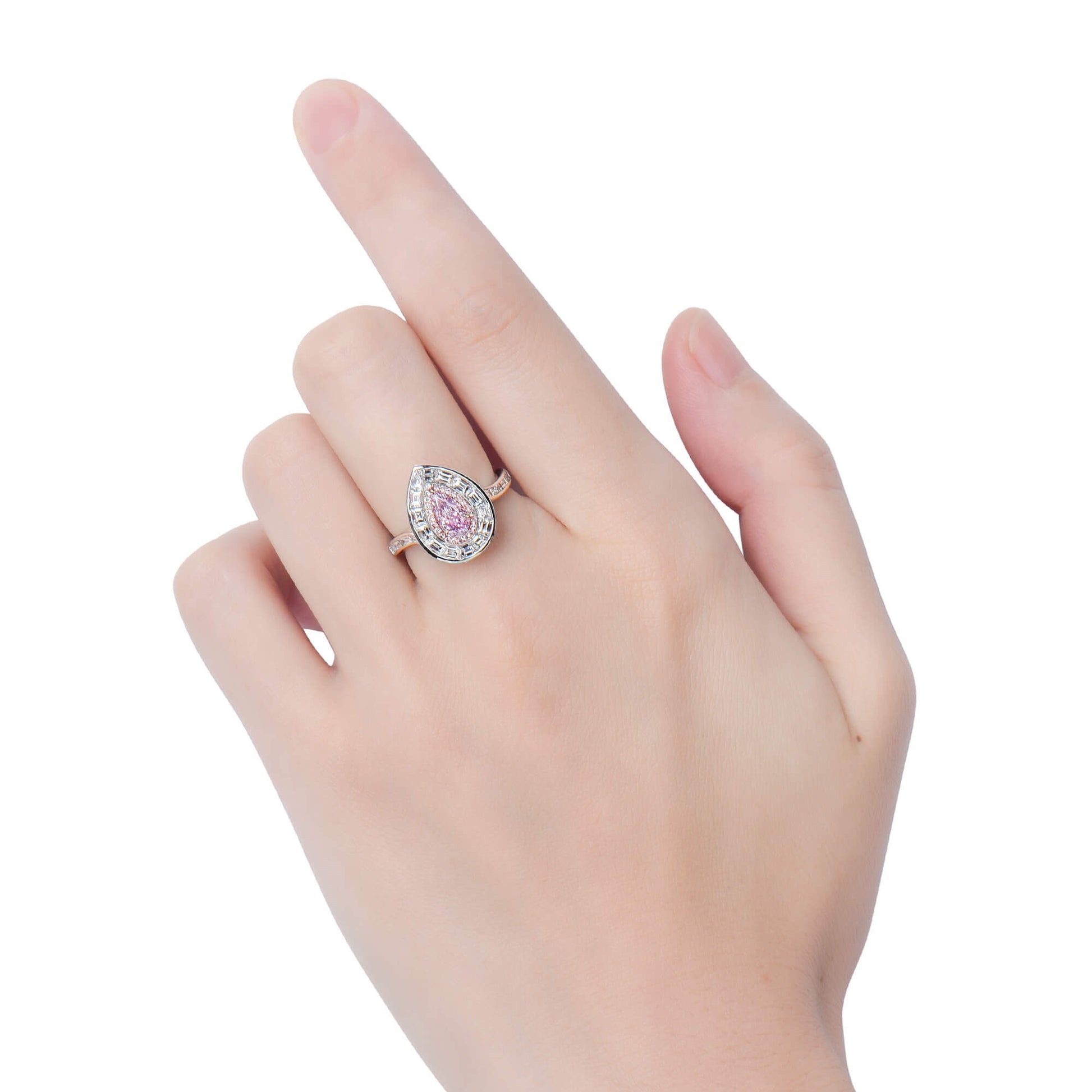 Natural Light Pink Diamond Halo Ring, 18K White Gold, Pear Shape, 1.92 Ct. TW