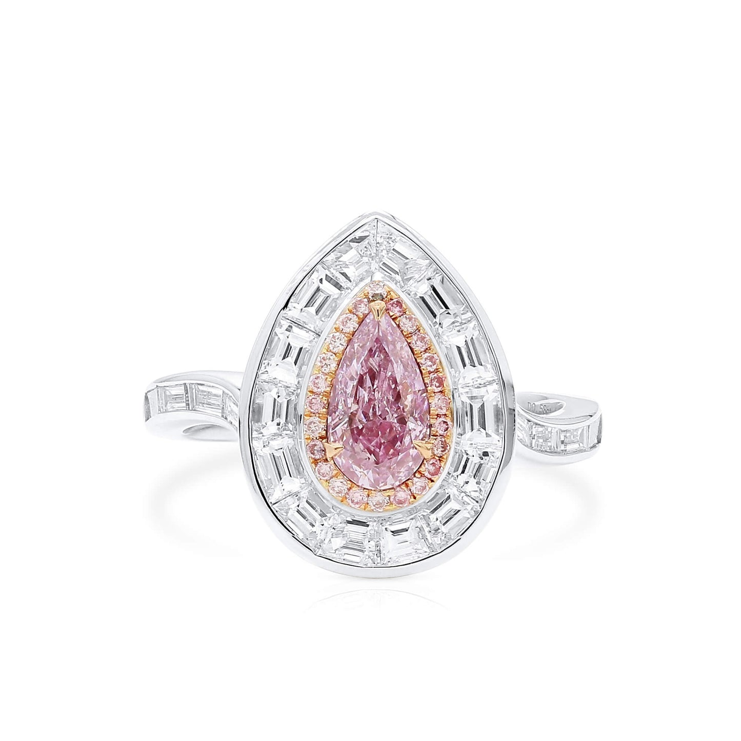 Natural Light Pink Diamond Halo Ring, 18K White Gold, Pear Shape, 1.92 Ct. TW