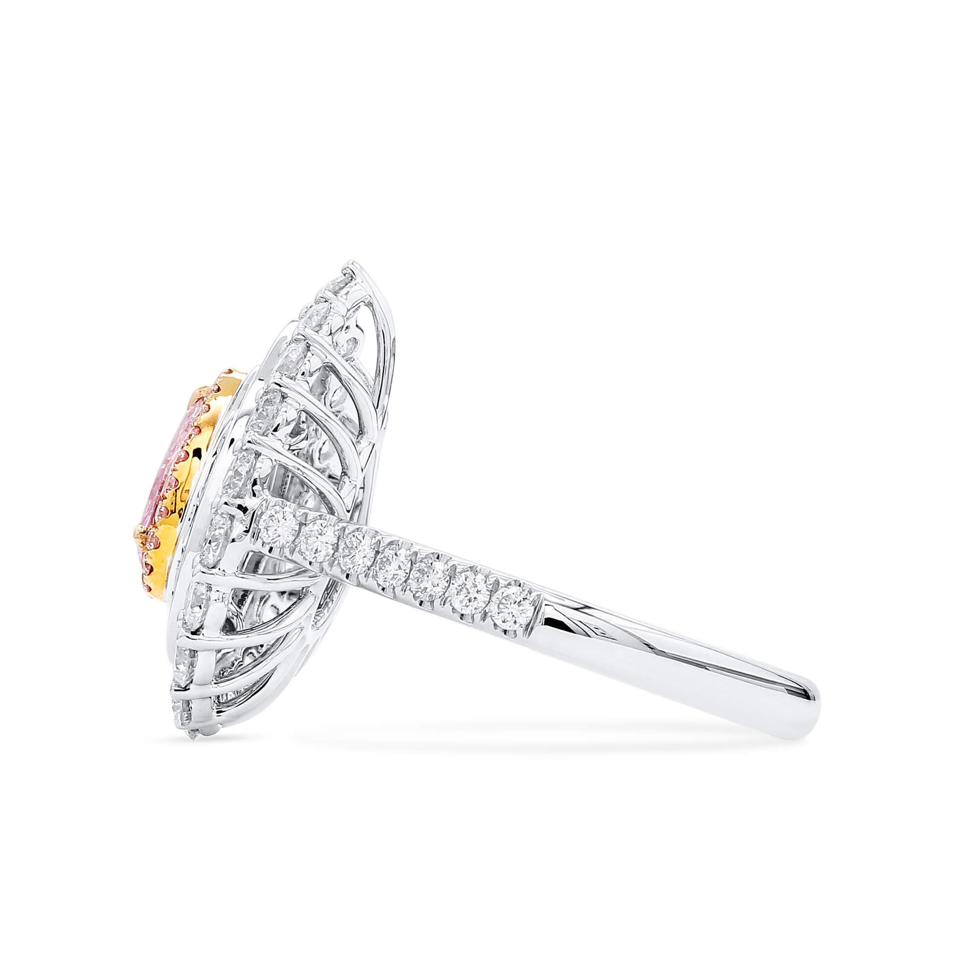 Natural Light Pink Diamond Halo Ring, 18K White Gold, Pear Shape, 1.93 Ct. TW