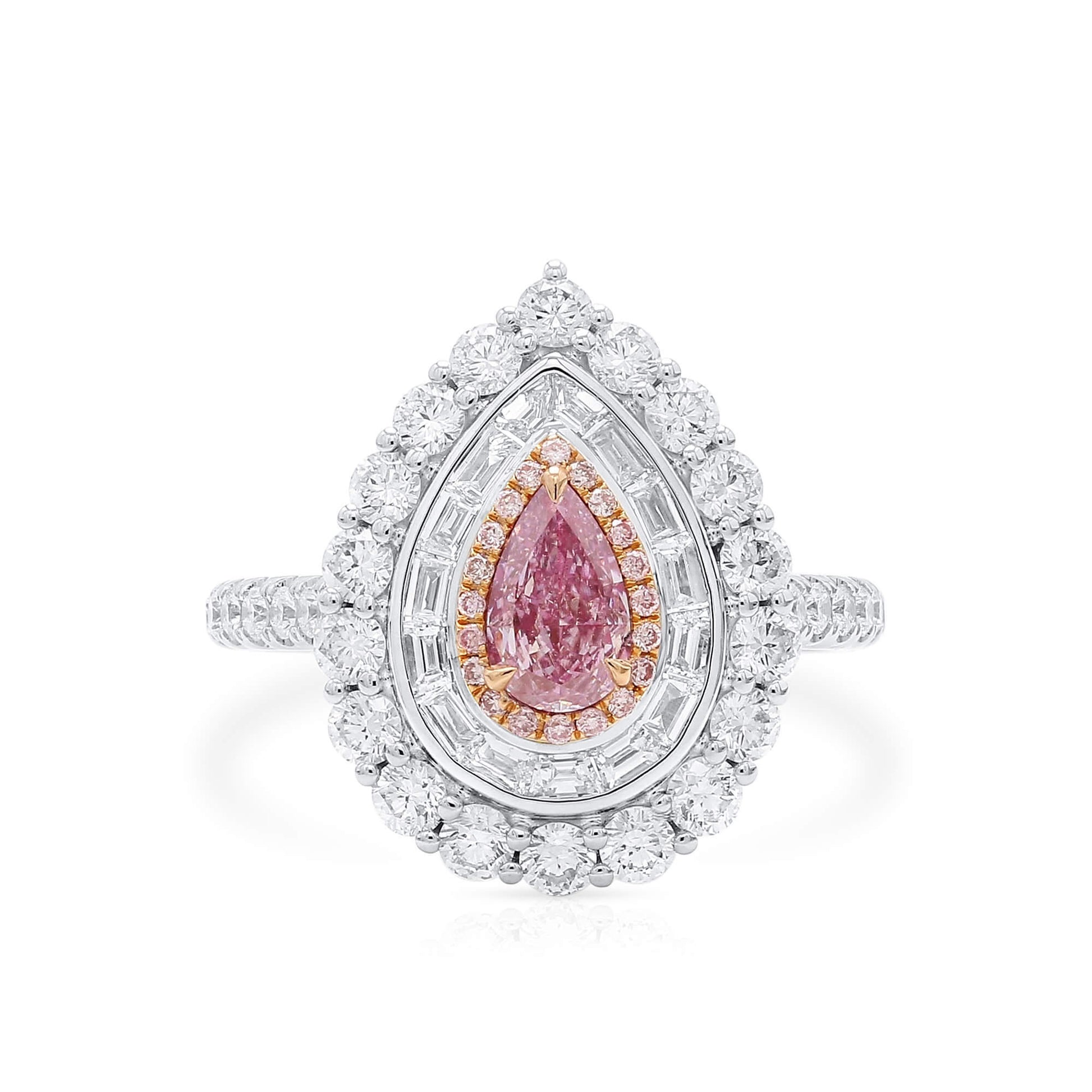 Natural Light Pink Diamond Halo Ring, 18K White Gold, Pear Shape, 1.93 Ct. TW