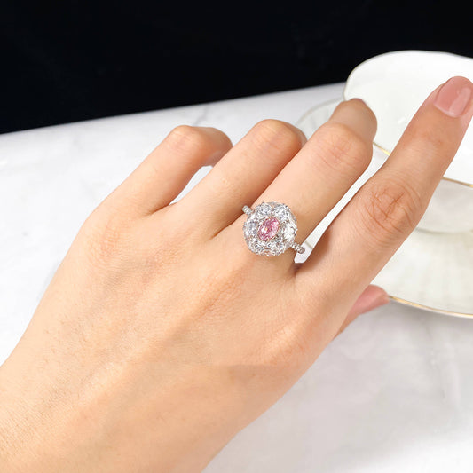 淡粉 钻石戒指，总重2.85克拉，椭圆形，GIA认证