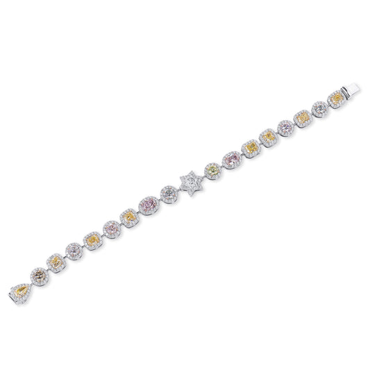 Natural Multicolor Diamond Bracelet, 10.75 Ct. TW, Mix shape, GIA Certified