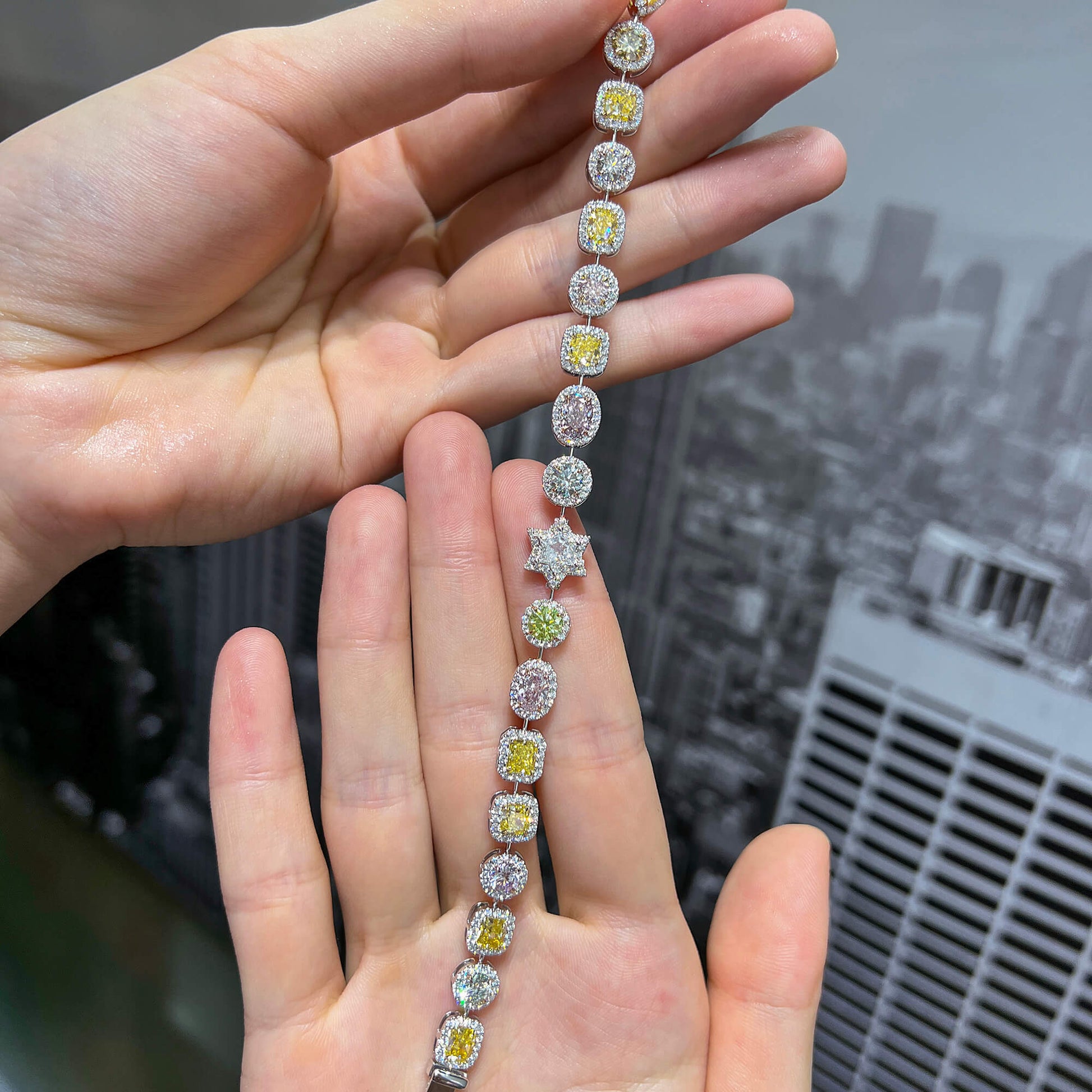 Natural Multicolor Diamond Bracelet, 10.75 Ct. TW, Mix shape, GIA Certified