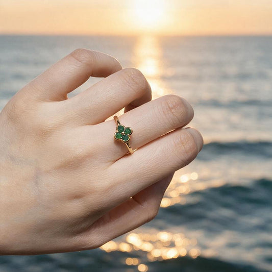 Natural 0.36 Ct. TW Emerald Clover Ring in Yellow Gold, 14K Yellow Gold, 18K Yellow Gold