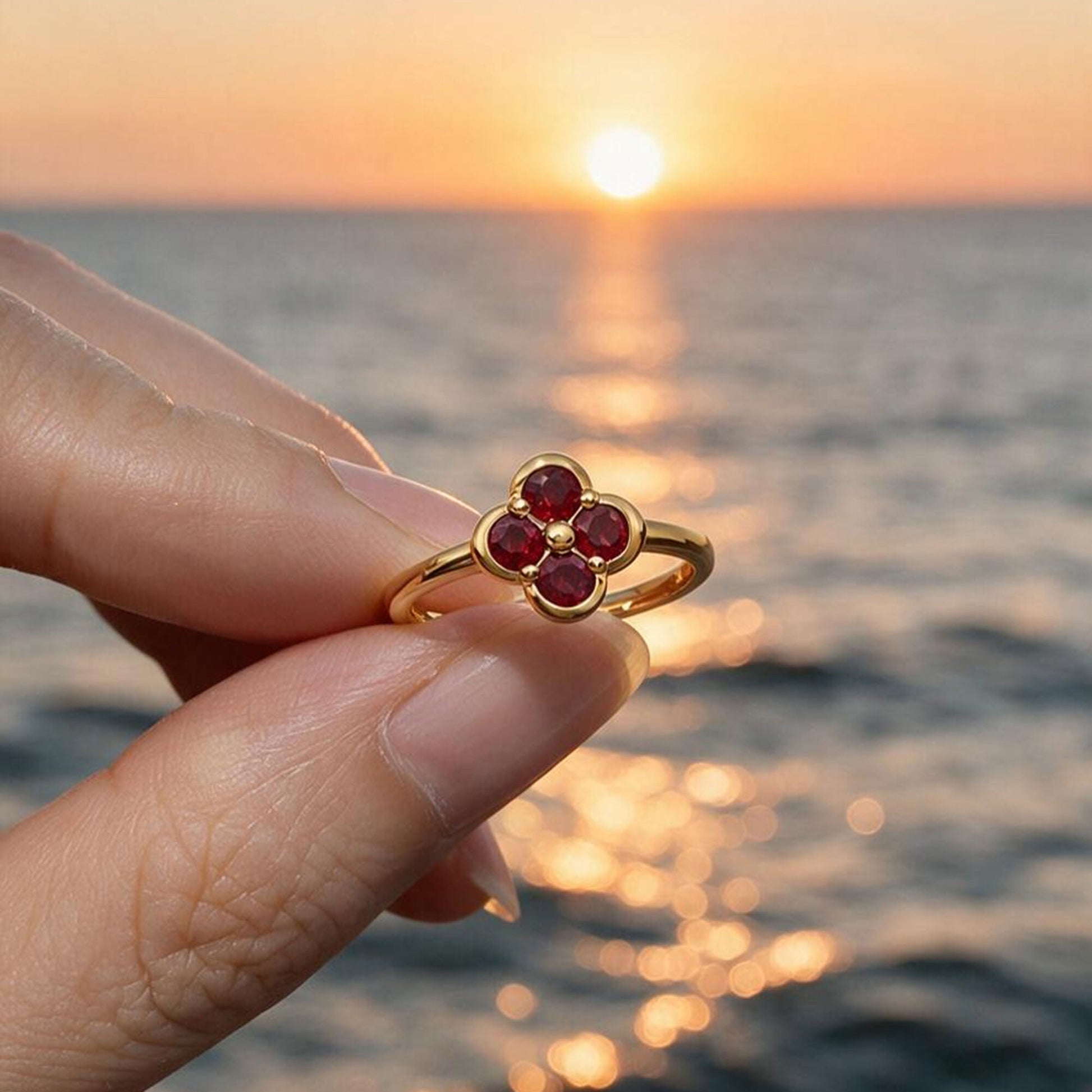 Natural 0.41 Ct. TW Ruby Clover Ring in Yellow Gold, 14K Yellow Gold, 18K Yellow Gold