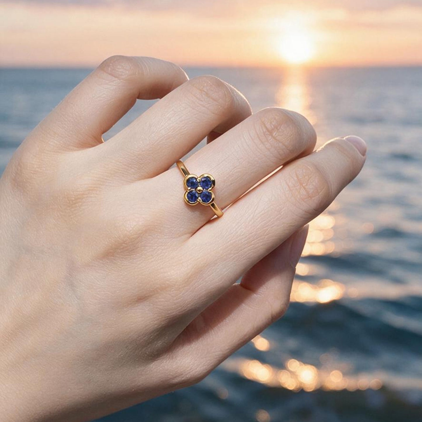 Natural 0.42 Ct. TW Sapphire Clover Ring in Yellow Gold, 14K Yellow Gold, 18K Yellow Gold