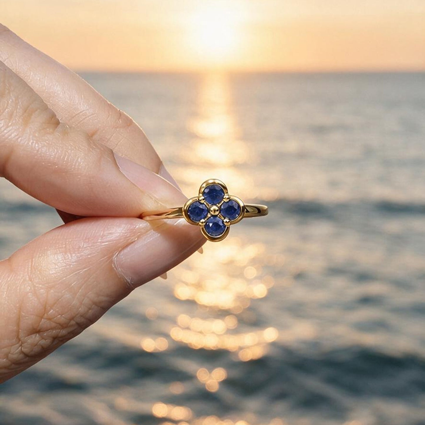 Natural 0.42 Ct. TW Sapphire Clover Ring in Yellow Gold, 14K Yellow Gold, 18K Yellow Gold