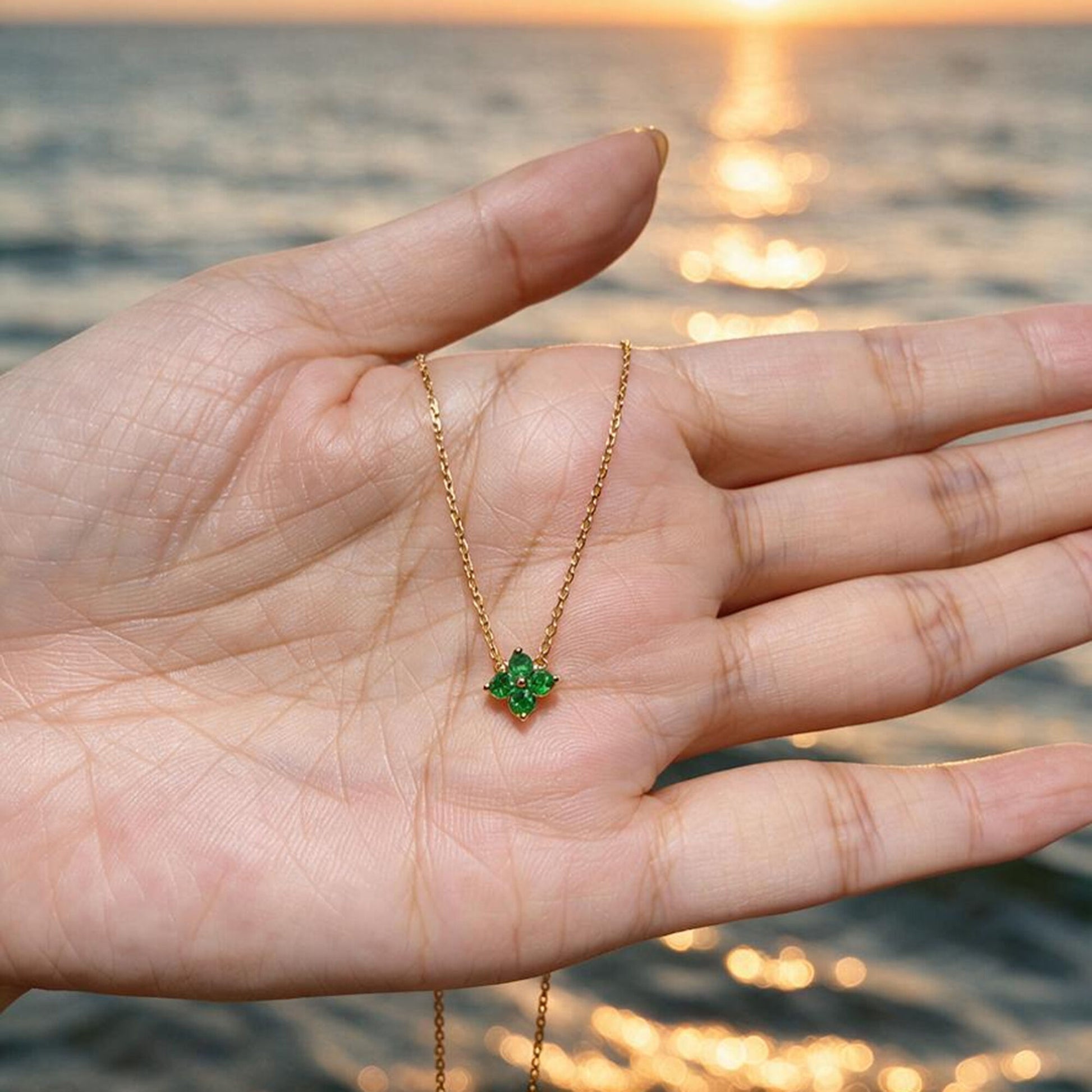 Natural 0.44 Ct. TW Emerald Clover Pendant in Yellow Gold, 14K Yellow Gold, 18K Yellow Gold