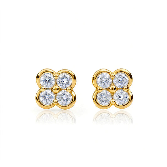 Natural 0.65 Ct. TW Diamond Clover Stud Earrings in Yellow Gold , 14K Yellow Gold, 18K Yellow Gold