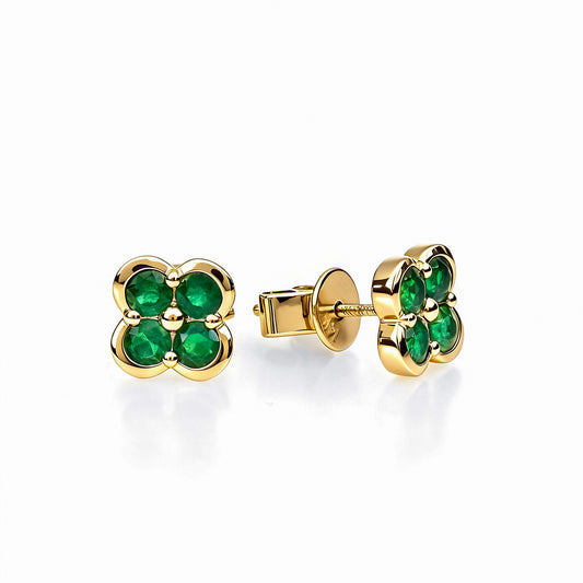Natural 0.67 Ct. TW Emerald Clover Stud Earrings in Yellow Gold , 14K Yellow Gold, 18K Yellow Gold