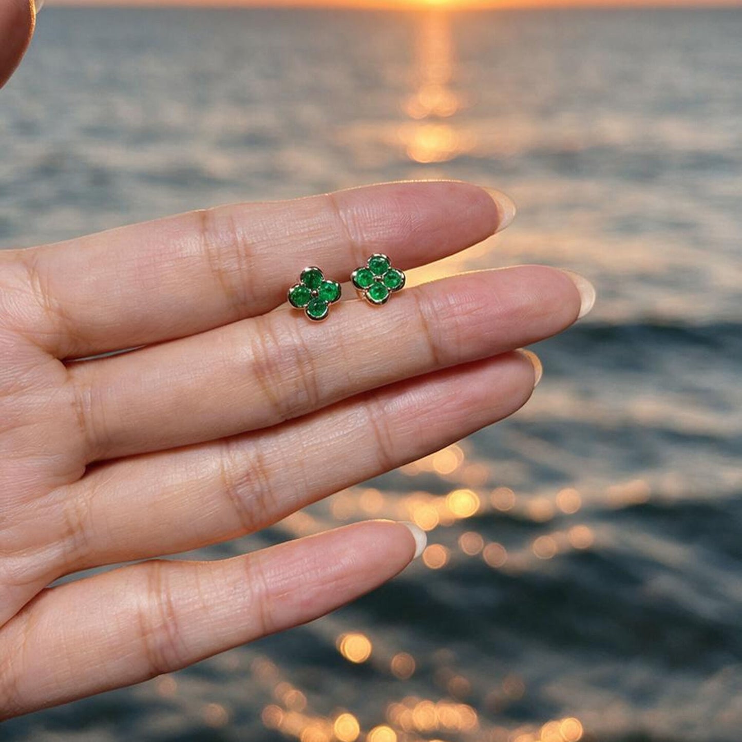 Natural 0.67 Ct. TW Emerald Clover Stud Earrings in Yellow Gold , 14K Yellow Gold, 18K Yellow Gold