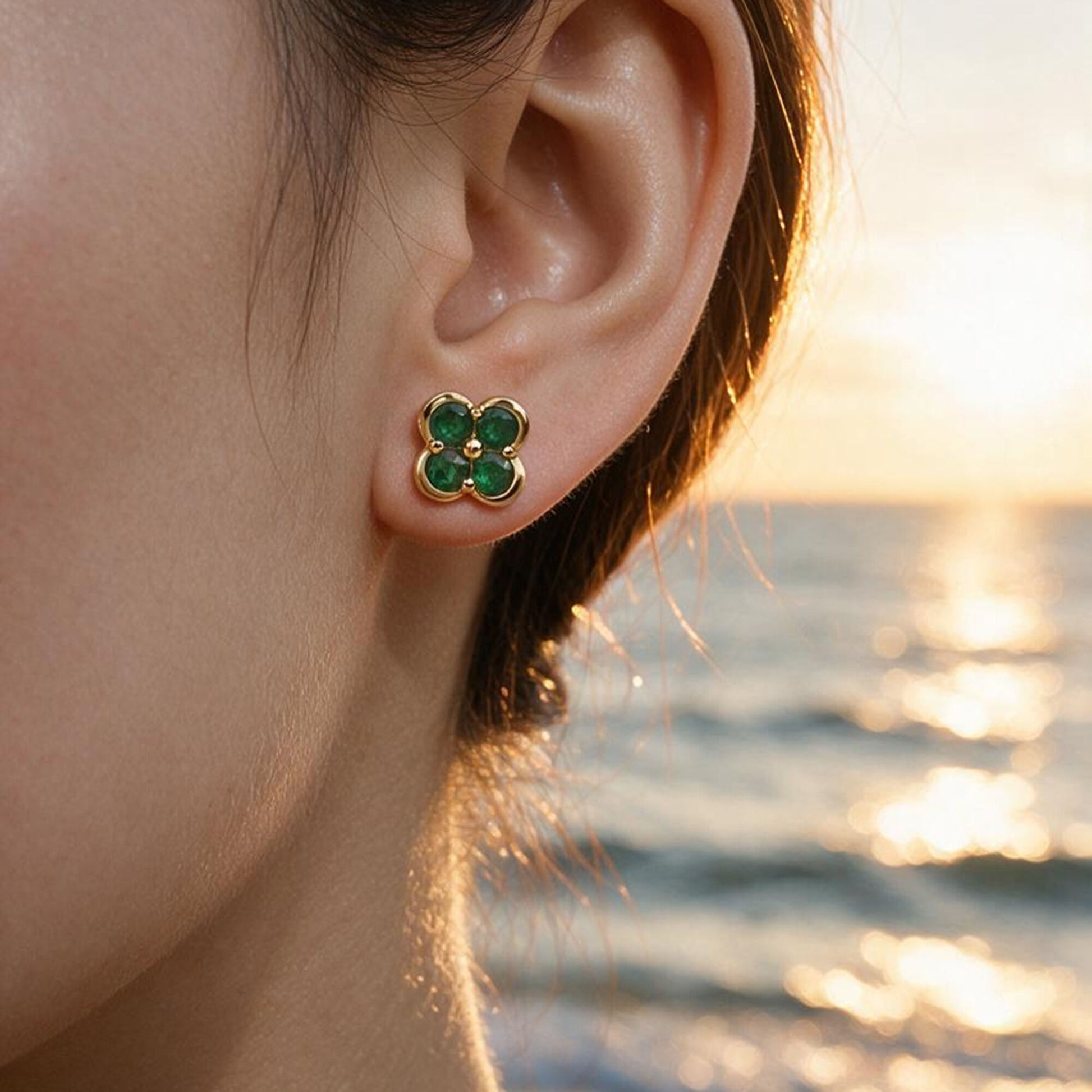 Natural 0.67 Ct. TW Emerald Clover Stud Earrings in Yellow Gold , 14K Yellow Gold, 18K Yellow Gold