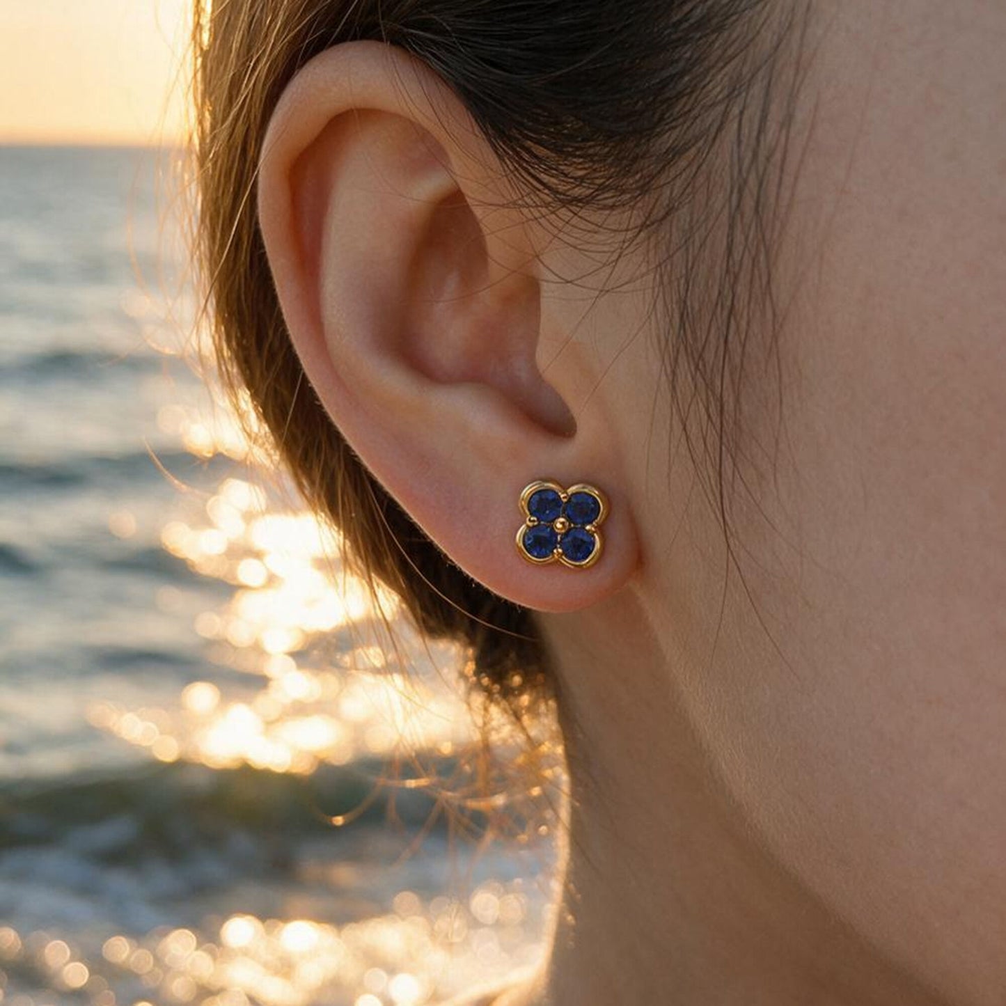 Natural 0.67 Ct. TW Sapphire Clover Stud Earrings in Yellow Gold, 14K Yellow Gold, 18K Yellow Gold