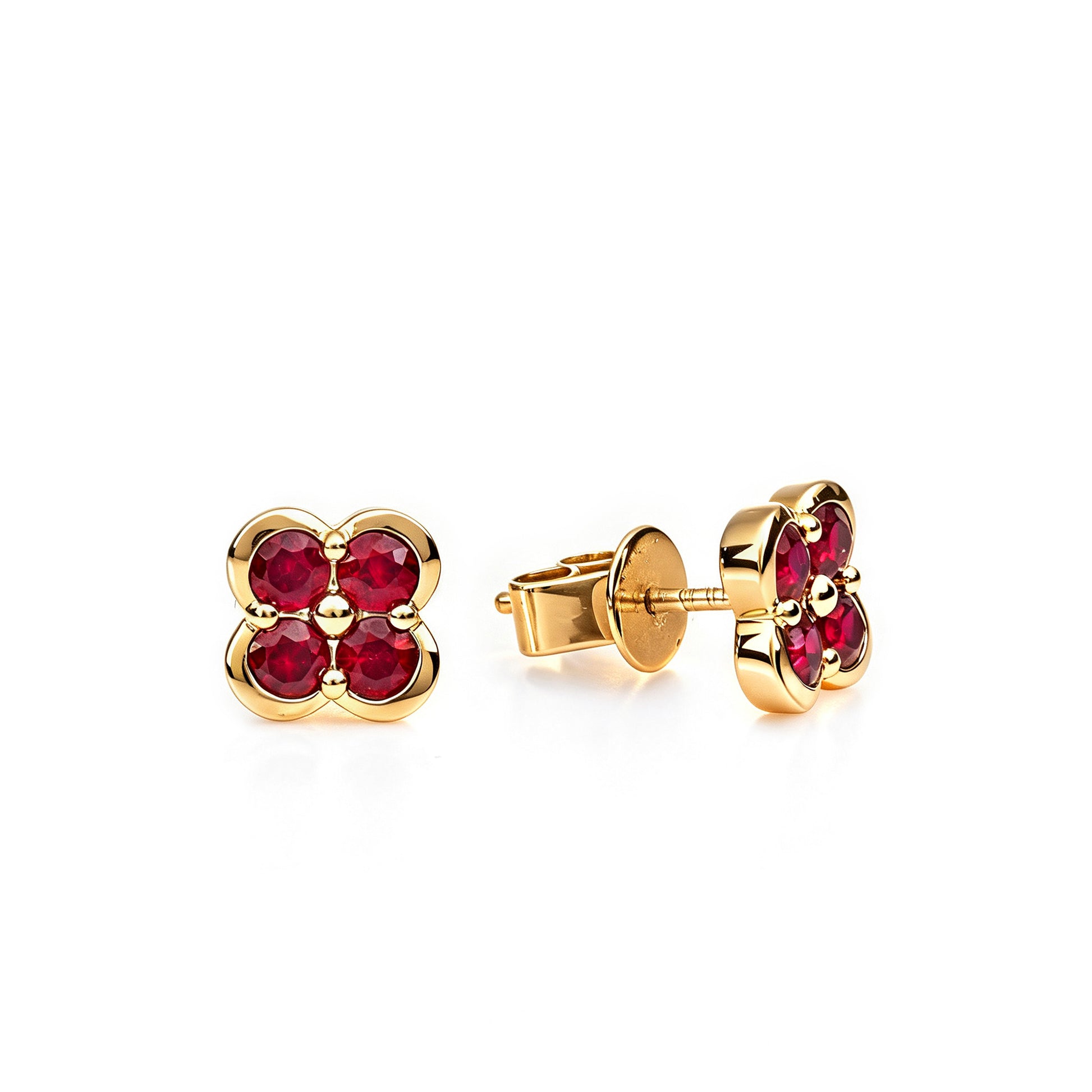 Natural 0.83 Ct. TW Ruby Clover Stud Earrings in Yellow Gold, 14K Yellow Gold, 18K Yellow Gold