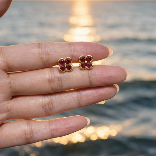 Natural 0.83 Ct. TW Ruby Clover Stud Earrings in Yellow Gold, 14K Yellow Gold, 18K Yellow Gold