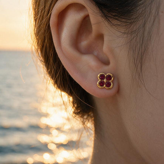 Natural 0.83 Ct. TW Ruby Clover Stud Earrings in Yellow Gold, 14K Yellow Gold, 18K Yellow Gold