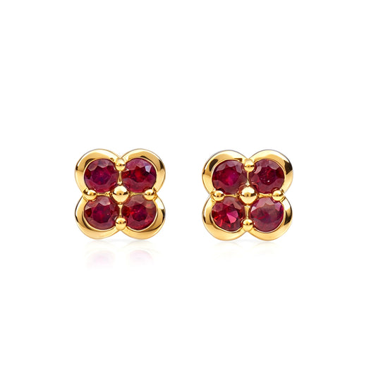 Natural 0.83 Ct. TW Ruby Clover Stud Earrings in Yellow Gold, 14K Yellow Gold, 18K Yellow Gold