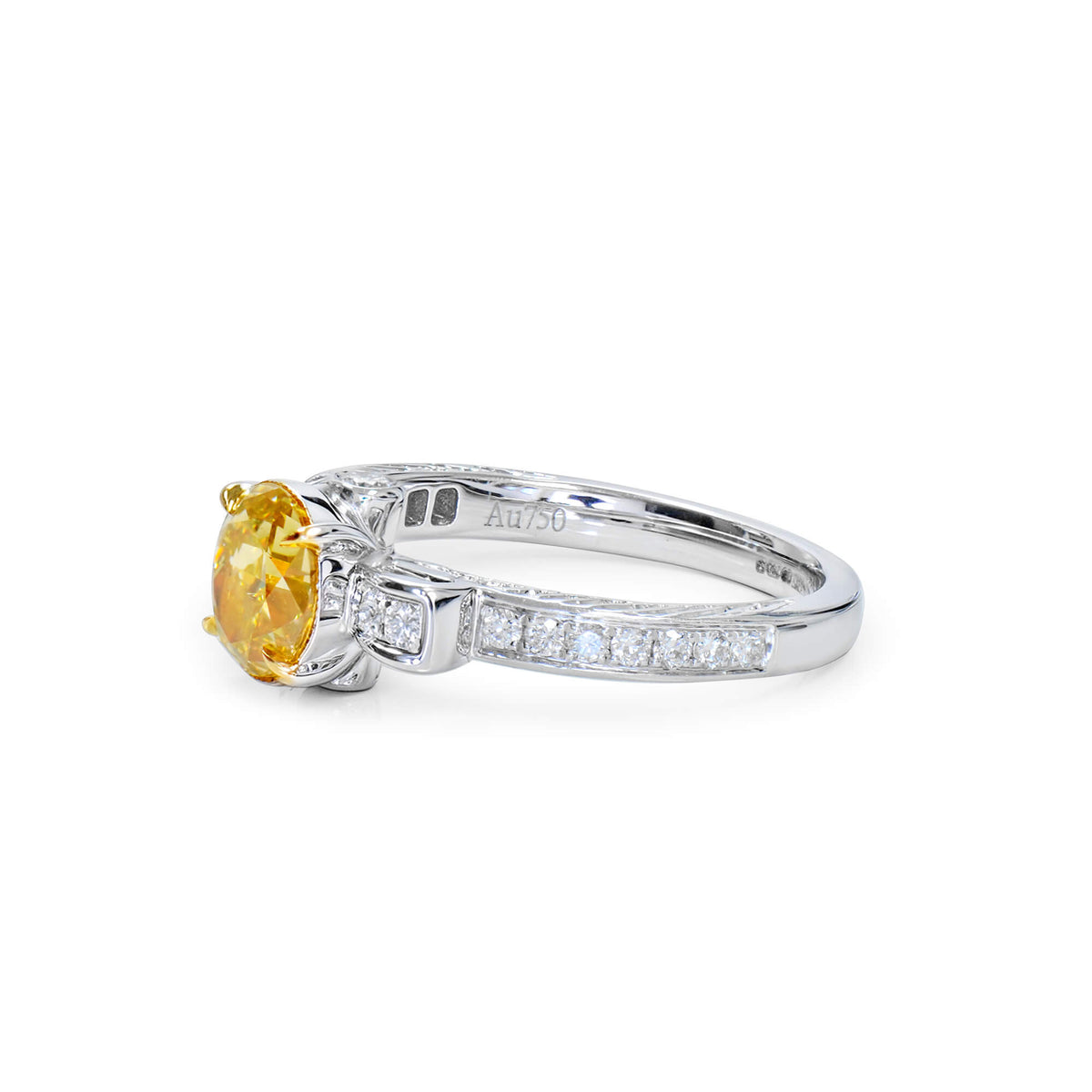 Natural 1.07 Ct. Fancy Intense Yellow Oval-Cut Diamond Solitaire Ring, 18K White Gold