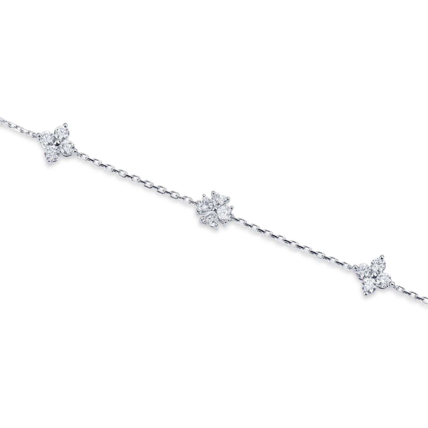 Natural 1.39 Ct. TW Diamond Clover Station Bracelet, 14K White Gold