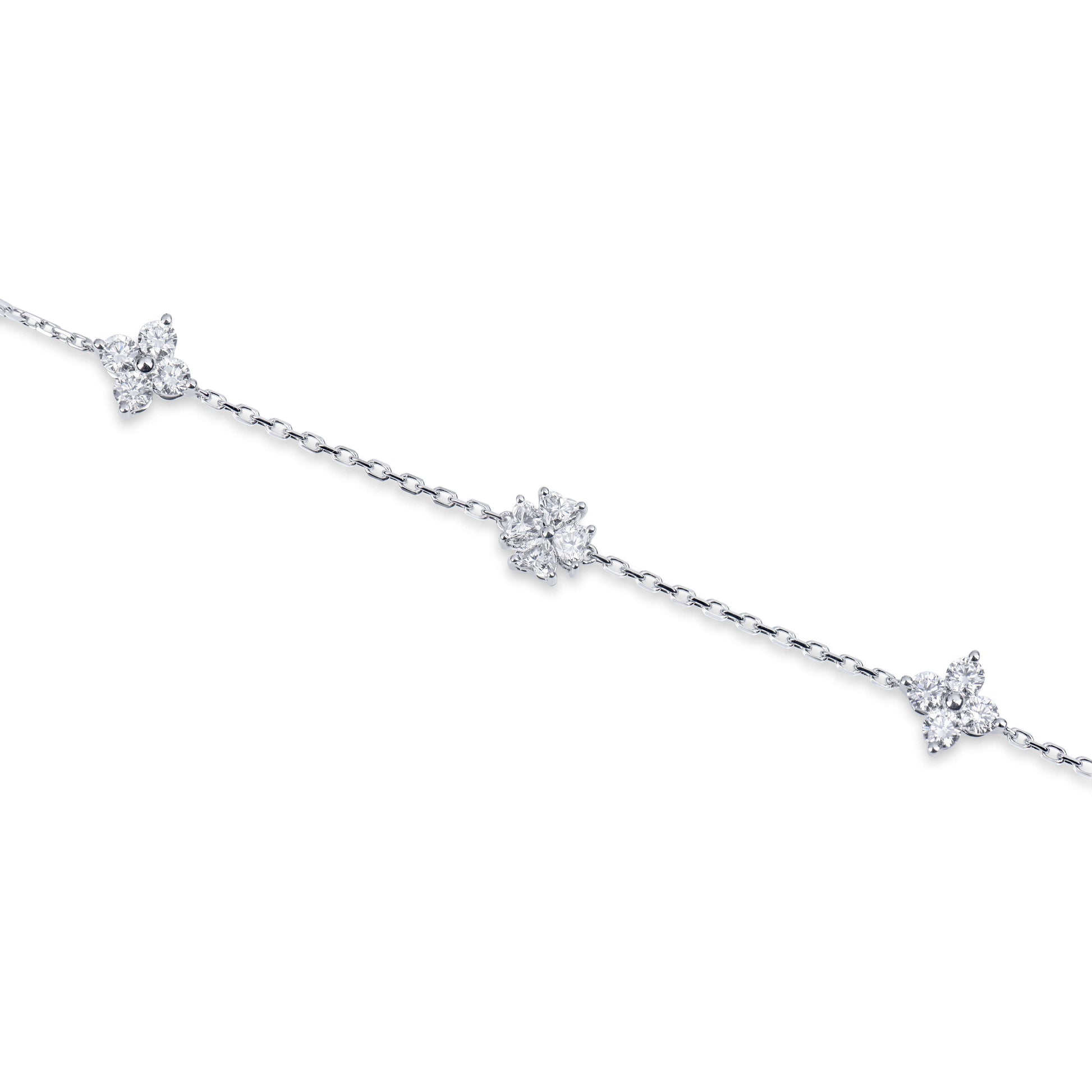 Natural 1.39 Ct. TW Diamond Clover Station Bracelet, 14K White Gold